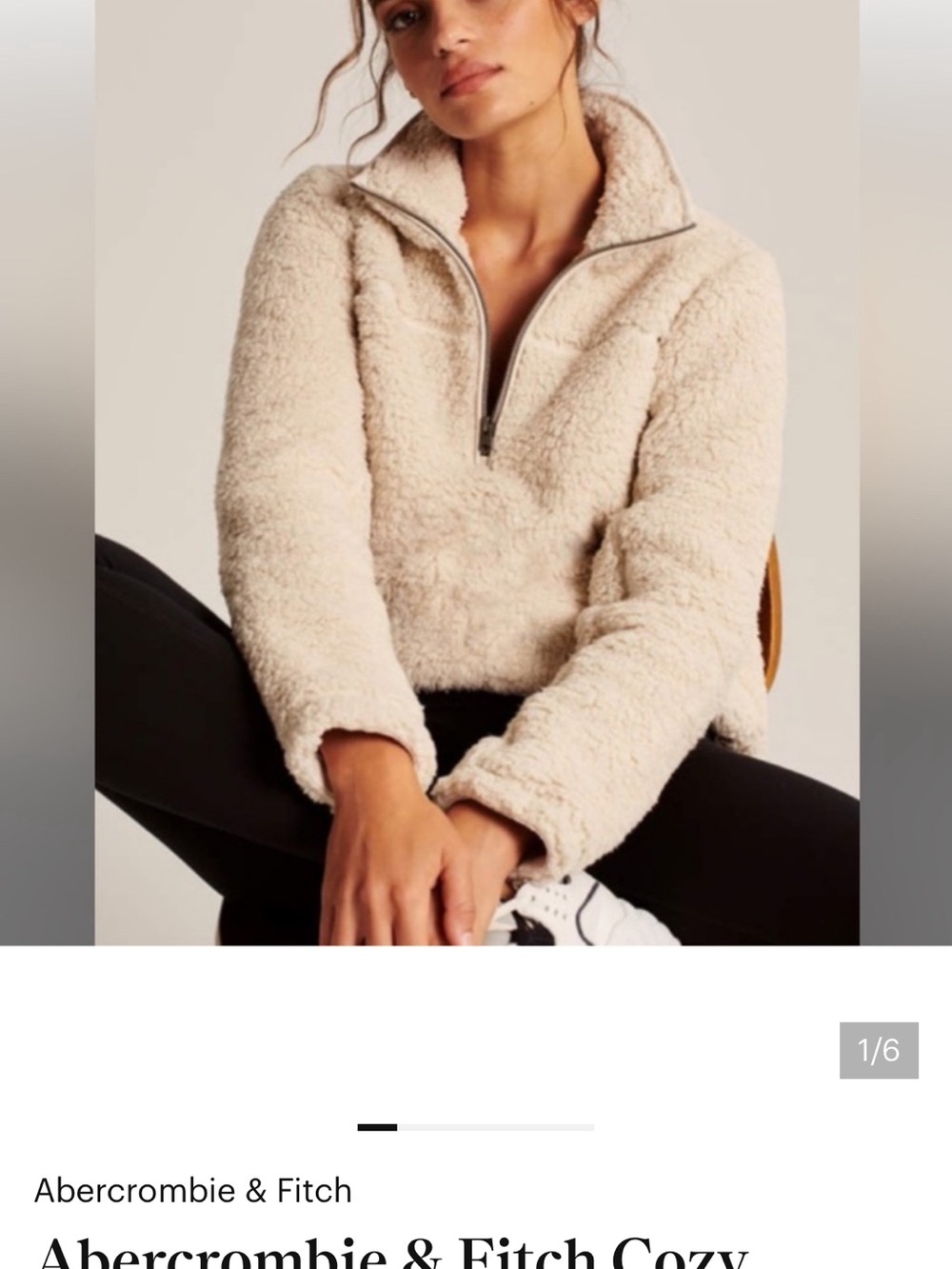 Abercrombie & Fitch Plush Sherpa Half-Zip Jacket - Cream